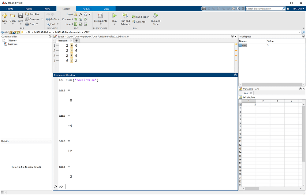 Simple Mathematical Operations – MATLAB Helper
